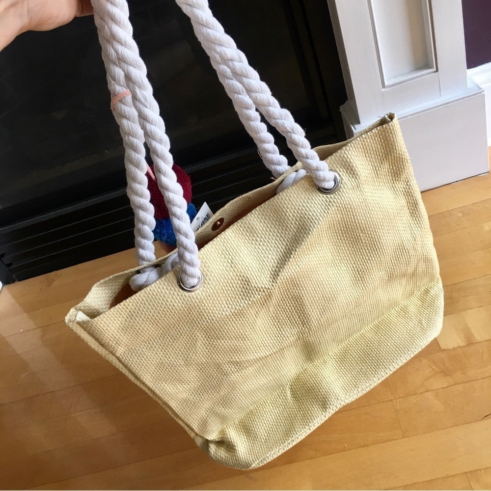 Cruise Club “Hello Sunshine” Straw Tote Bag, Rope Handles, Tan, Black, Yellow - Picture 3 of 16